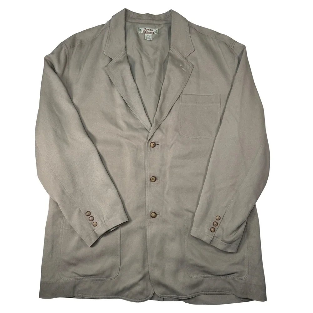 Tommy Bahama 100% Silk Sport Coat Blazer Men's XL Khaki 3 Button Casual